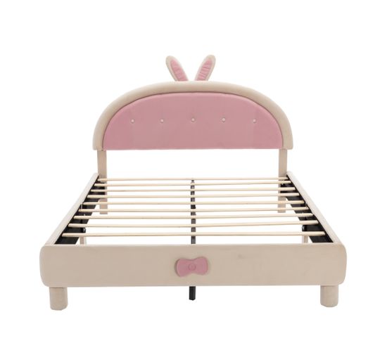 Lit Enfant 140 X 200 Cm Tête De Lit Semi-circulaire Avec Oreilles De Lapin En Beige