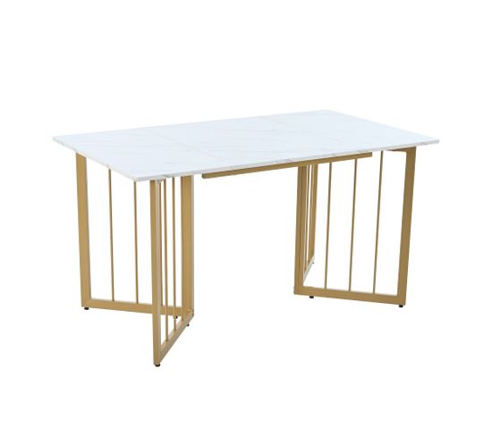 Table à Manger 140 X 80 X 75 Cm Avec Structure En Métal Et Pieds Dorés En Forme De V