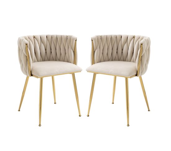 Lot De 2 Chaises En Velours Beige Avec Pieds En Métal