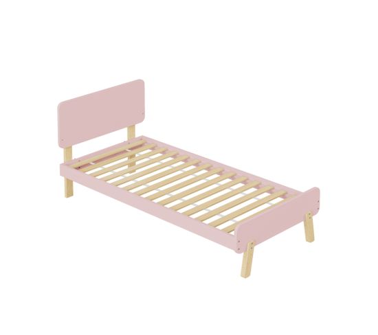 Lit Enfant 90 X 190cm Avec Tête Et Pied De Lit Rose