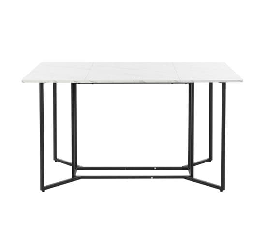 Table à Manger 140 X 80 X 75 Cm Avec Motif Marbre Blanc Et Pieds En Métal Noir