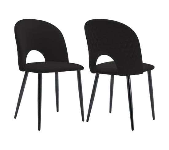 Chaise Lot De 2 Noir Structure En Métal Avec Pieds Réglables Velours