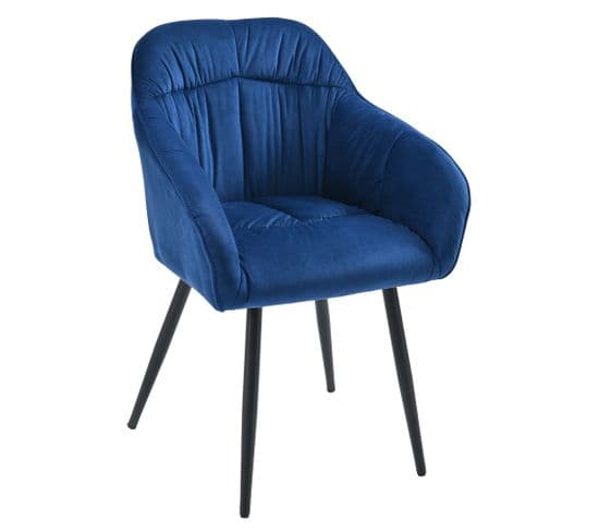 Lot De 2 Chaises Avec Pieds En Métal, Velours Bleu