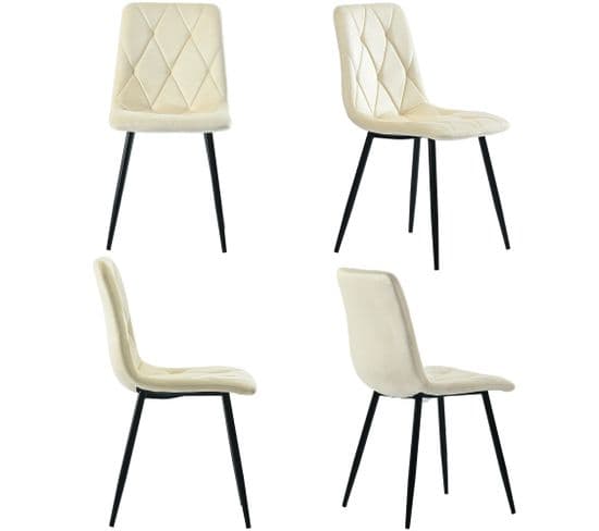 Lot De 4 Chaises Avec Pieds En Métal Et Dossier En Velours Beige