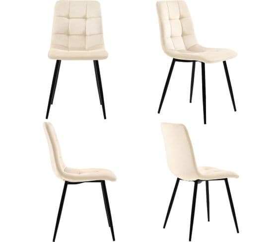 Lot De 4 Chaises Avec Pieds En Métal Et Dossier En Velours Beige