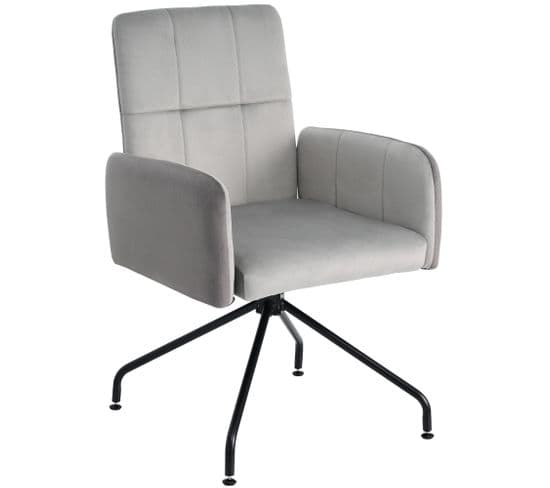 Chaise Rotation à 360° Avec Accoudoirs Et Structure Métallique Velours Gris