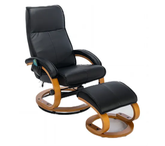 Fauteuil Relax Pivotant + Repose-pieds Avec Fonctions De Massage Et De Chauffage Pu Noir