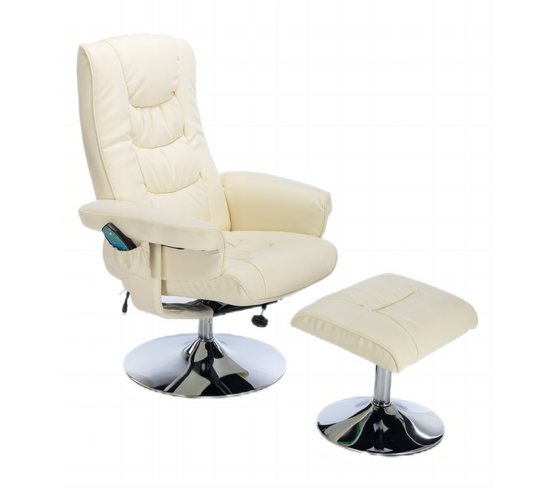 Fauteuil Relax Pivotant + Repose-pieds Avec Fonctions De Massage Et De Chauffage Pu Beige