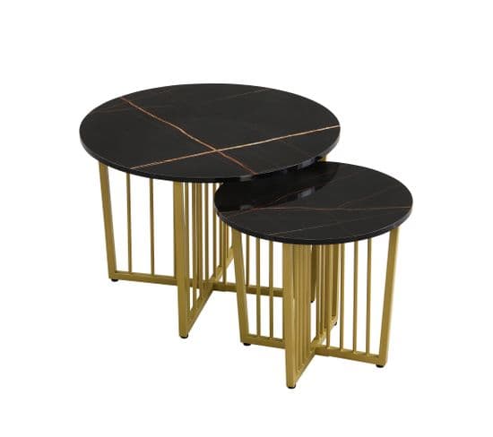 Lot De 2 Tables Basses Gigognes Rondes 50/70cm Noir