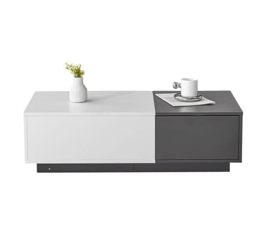 Table Basse Avec 2 Tiroirs 100x50x30 Cm Blanc Et Gris