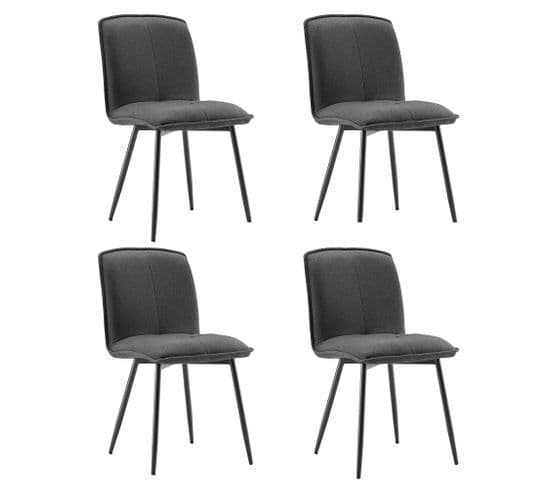 Lot De 4 Chaises En Lin Avec Structure En Métal Gris