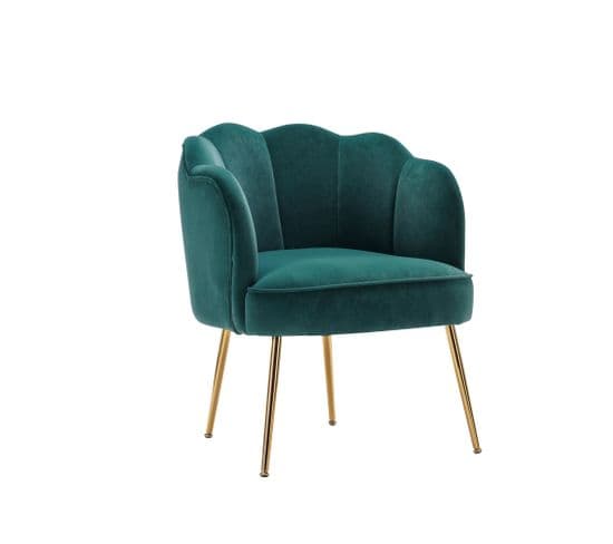 Fauteuil Fixe Avec 4 Pieds En Métal Doré Velours Vert