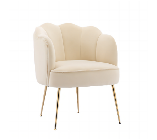 Fauteuil Fixe Avec 4 Pieds En Métal Doré Velours Beige