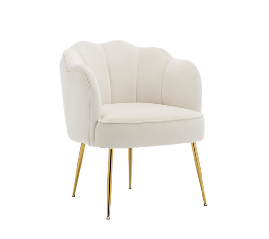 Fauteuil Fixe Avec 4 Pieds En Métal Doré Velours Blanc