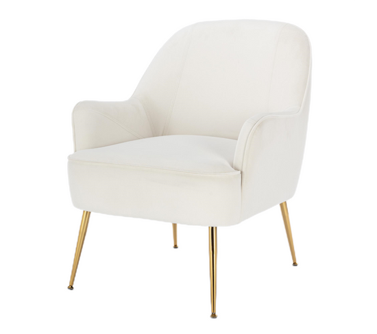 Fauteuil Fixe Avec 4 Pieds En Métal Doré Velours Blanc