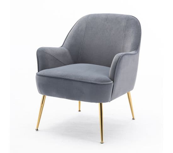 Fauteuil Fixe Avec 4 Pieds En Métal Doré Velours Gris