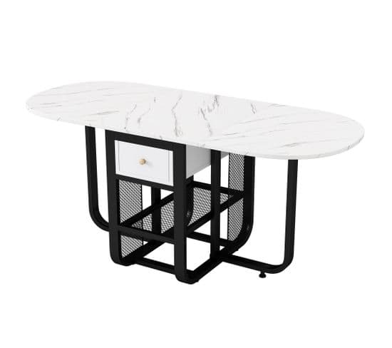 Table à Manger Extensible Avec 1 Tiroir Blanc + Noir