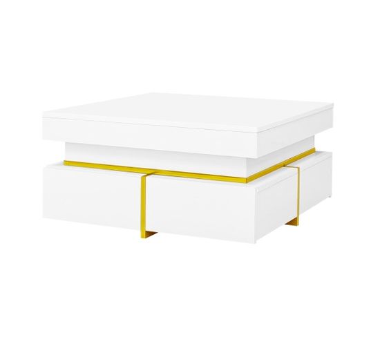 Table Basse Carrée Brillante Avec 2 Tiroirs Blanc