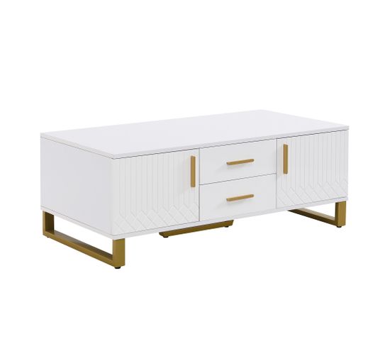 Table Basse Avec 2 Portes, 2 Tiroirs Et 1 Nich Blanc