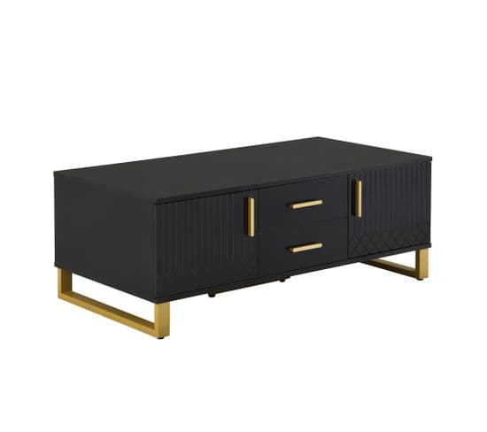 Table Basse Avec 2 Portes, 2 Tiroirs Et 1 Nich Noir