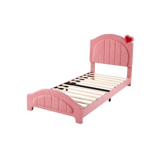 Lit Enfant 90x200cm Tête De Lit Réglable En Hauteur Rose