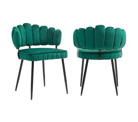 Lot De 2 Chaises Velvet Avec Accoudoirs Et Pieds En Métal Vert