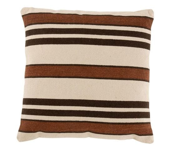 Coussin Carré Déco "ligne" 45x45cm Beige et Marron