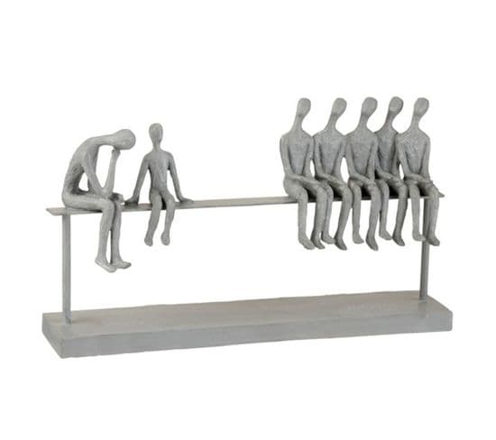 Statuette Déco "7 Personnes Assises" 40cm Gris