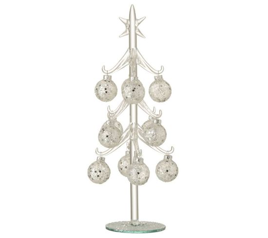 Statuette Déco "sapin et Boules Noël" 30cm Argent