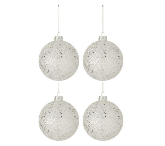 Lot De 4 Boules De Noël "étoiles" 12cm Argent