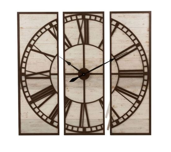 Horloge Murale 3 Parties "chiffres Romains" 114cm Marron