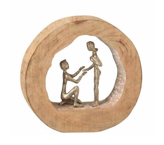 Statue Déco En Bois "couple Fiancé" 29cm Naturel