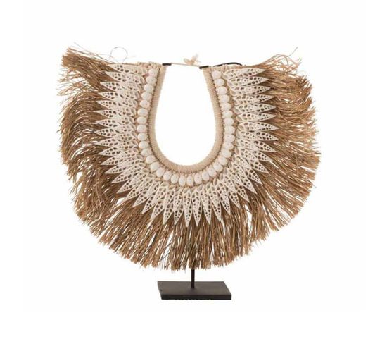 Collier Déco En Bois "dora" 45cm Naturel Et Blanc