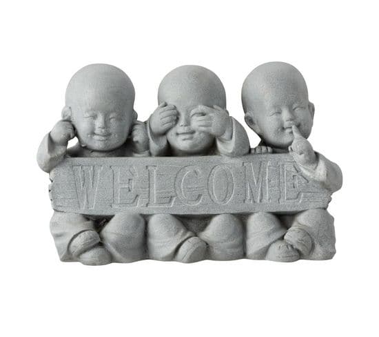 Statue Déco En Résine "welcome" 42cm Gris