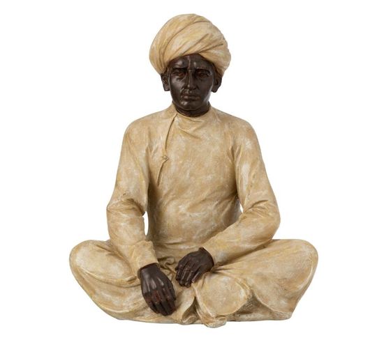 Statue Déco En Résine "indien Assis" 44cm Beige