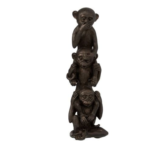 Statuette Déco "singe L'un Sur L'autre" 33cm Marron