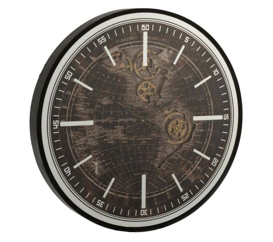 Horloge Murale "mappemonde" 80cm Or et Noir