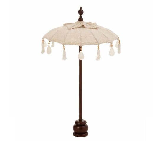 Parasol Déco "pompons et Coquillages" 90cm Beige