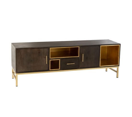 Buffet 3 Portes En Bois "janis" 180cm Marron Et Or