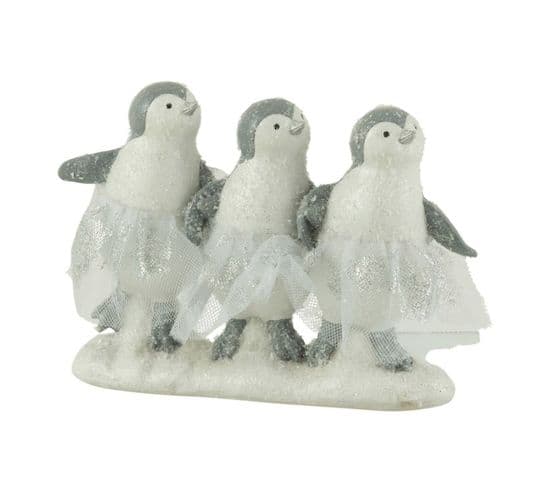 Statuette Déco "3 Pingouins" 20cm Blanc et Gris