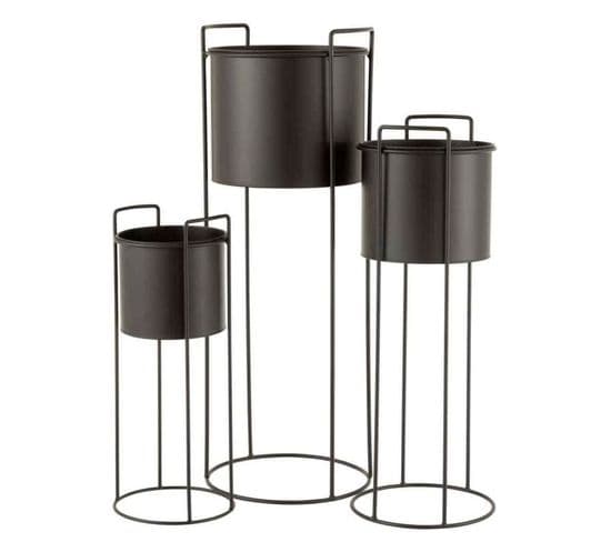 Lot De 3 Cache-pots Sur Pied "métal" 80cm Noir