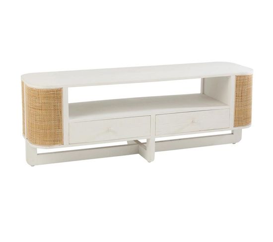 Meuble TV En Rotin "molly" 140cm Blanc et Beige