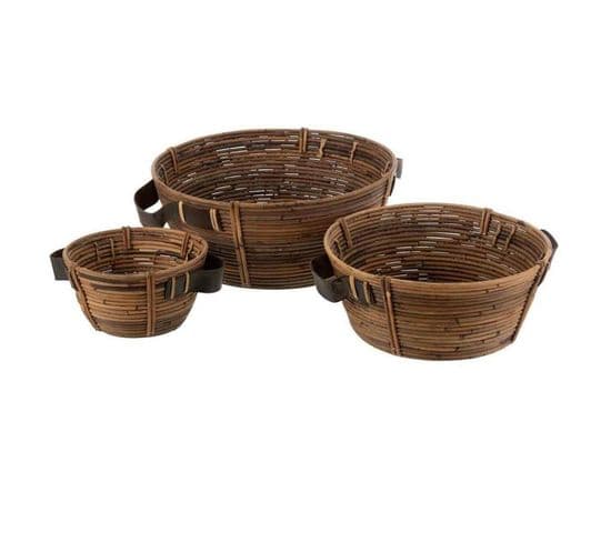 Lot De 3 Coupelles Déco "anse" 44cm Marron