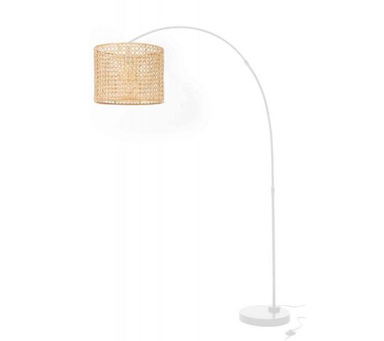 Lampadaire Déco "roma" 194cm Naturel Et Blanc