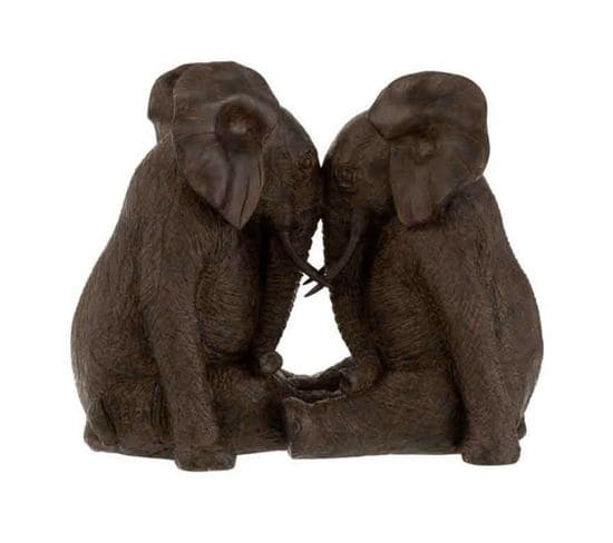 Statuette Déco "couple D'éléphants" 38cm Marron