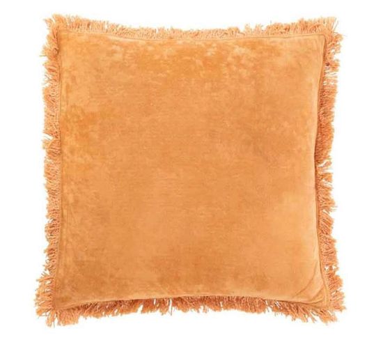 Coussin Déco "franges Velours" 45x45cm Orange