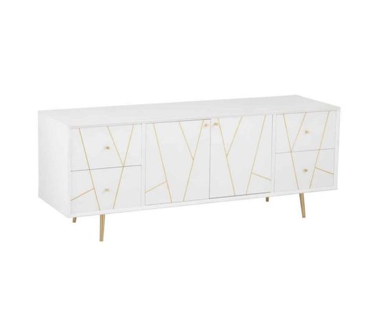 Buffet 4 Tiroirs et 2 Portes "remina" 150cm Blanc et Or