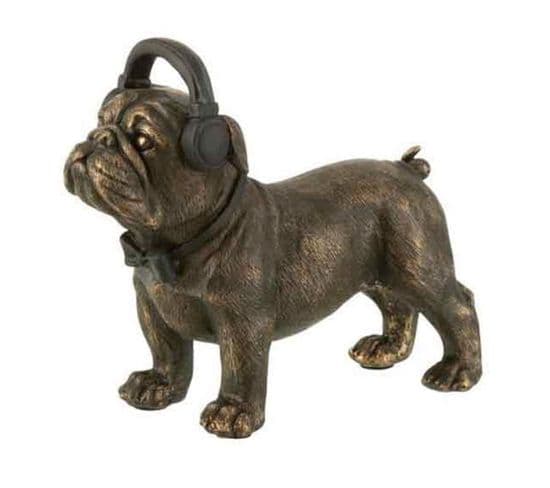 Statuette Déco "bulldog Avec Casque" 20cm Marron
