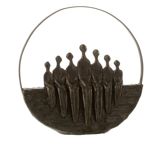 Statuette Déco "7 Personnages Cercle" 30cm Marron