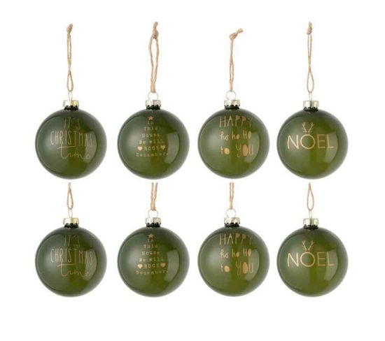 Lot De 8 Boules De Noël "xmas" 8cm Vert